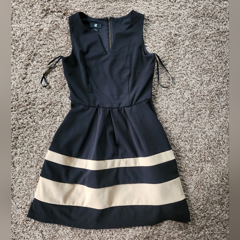 Iz Byer Black and Tan Mini Dress